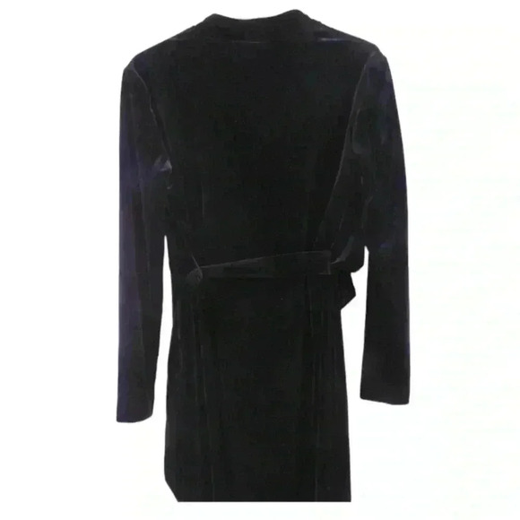 Vintage Virgo Black Velvet Faux Wrap Tie Waist Goth Classic Y2K Dress Size 8P - Picture 2 of 9